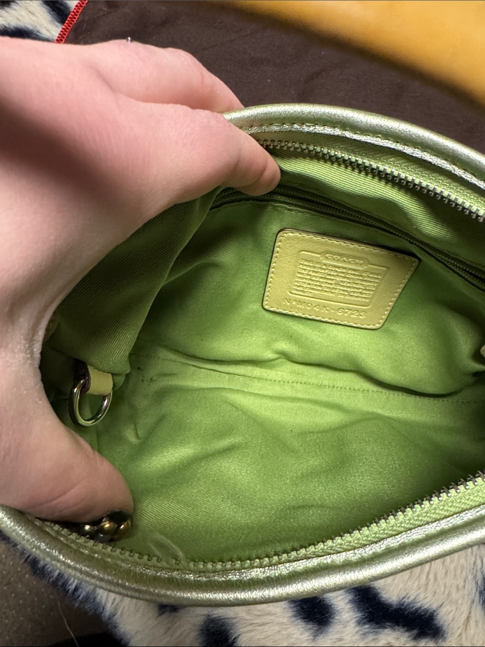 Vintage Coach Green Signature Canvas & Tan Leather Shoulder Bag with Ladybugs - Picture 2 of 9